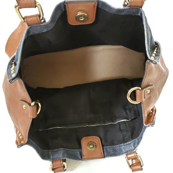 Black Rivet | Canvas Leather Riveted Shoulder Bag - Picture 10 of 13